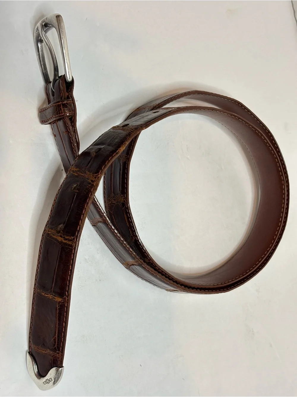 Polo Ralph Lauren Vintage Genuine American Alligator Silver Buckle Belt 36